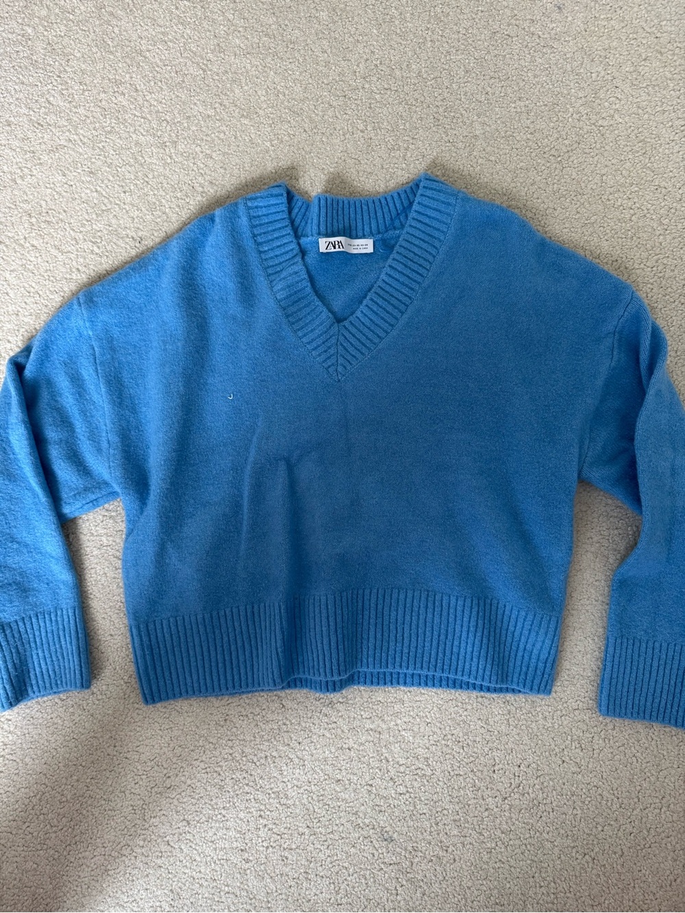 ZARA Bright Blue V-Neck Cropped Sweater